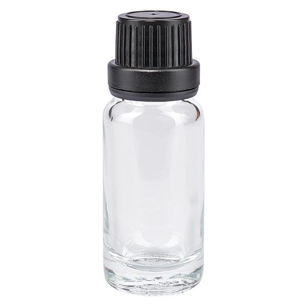 Apothekenflasche klar 10ml Tropfverschluss Giessring 2mm schwarz Originalitätsverschluss Apothekenflasche klar 10ml Tropfverschluss Giessring 2mm schwarz Originalitätsverschluss