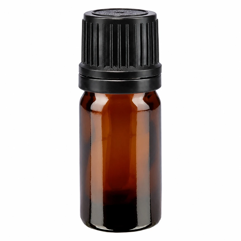 Kleine Braunglasflasche 5ml mit kindersicherem Originalverschluss schwarz