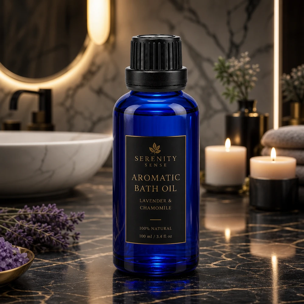 Kleine Glasflasche 30ml in Kobaltblau mit schwarzem Tropfverschluss für Aromatherapie