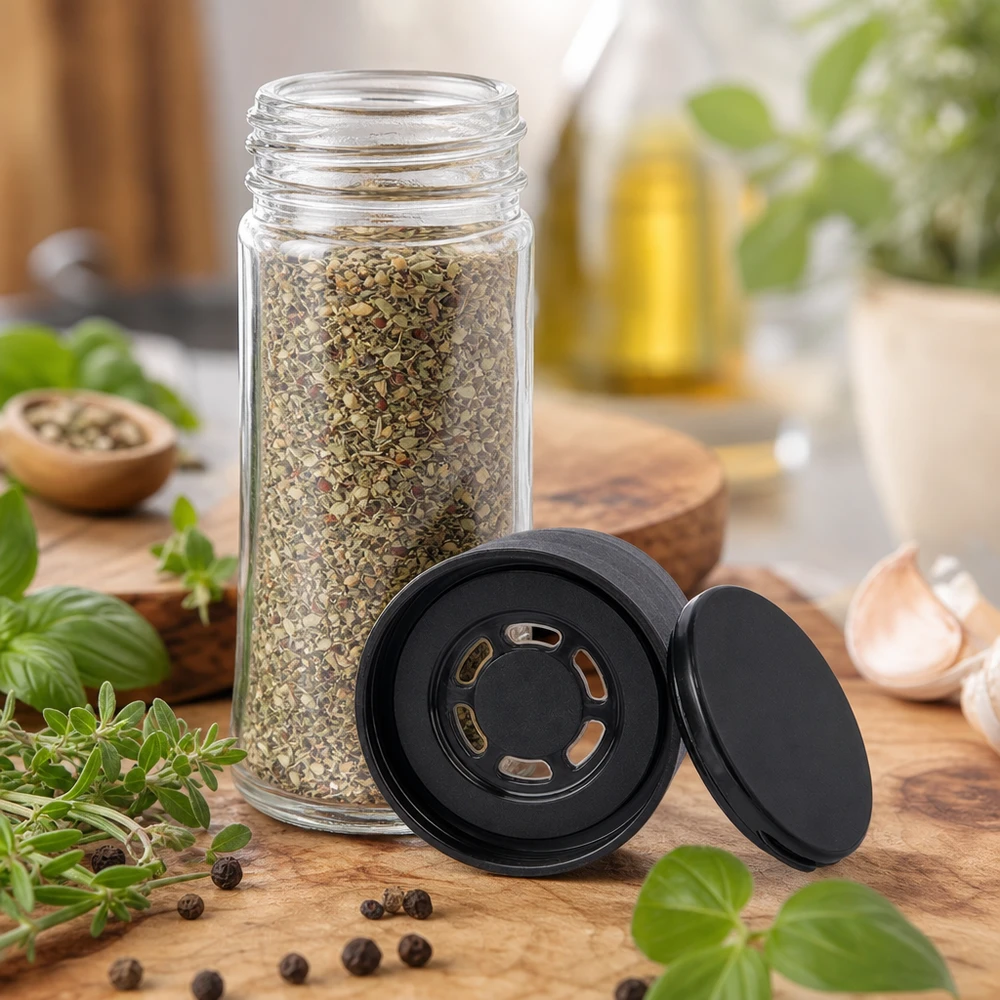 Salz-/Gewürzglas 95ml mit Mühle (grob) schwarz Kleines Salzglas 95ml mit schwarzer Grobmühle gefüllt mit Kräutermischung