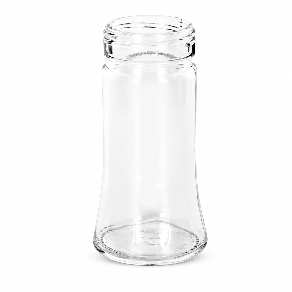 Salz/-Gewürzglas Bobby 95ml, Gewinde 41mm Klarglas Kleines Salzglas Bobby mit geschwungener Taille und breitem Standboden 95ml Klarglas