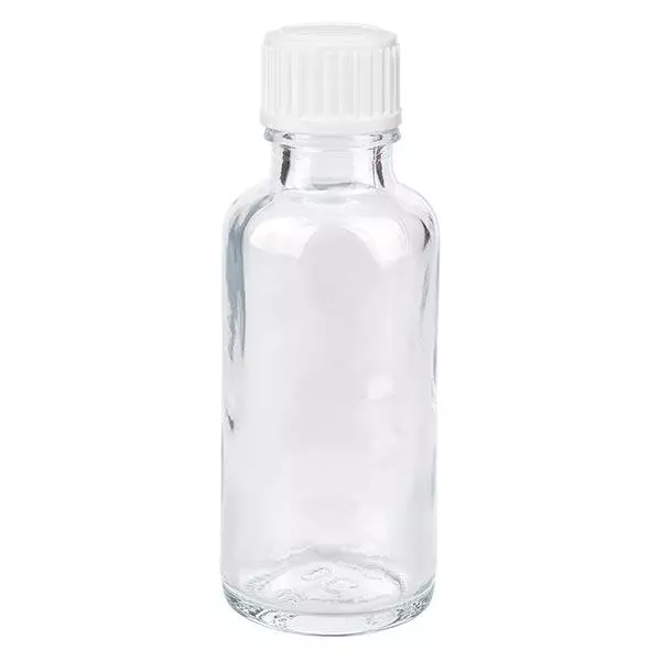 Apothekenflasche klar 30ml Schraubverschluss weiß Globuli Standard