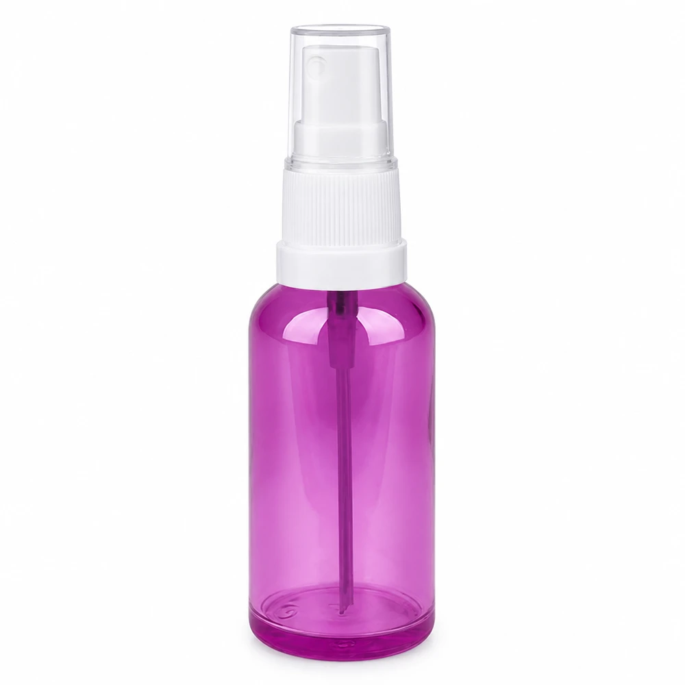 50ml Sprayflasche weiss/transparent Standard PurpleLine UT18/50 Kompakte Pumpflasche 50ml in lila transparent für Gesichts- und Körperpflege