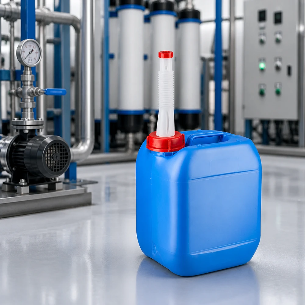 Robuster Flüssigkeitsbehälter 5 Liter mit rotem Schraubverschluss und flexiblem Ausgießstutzen