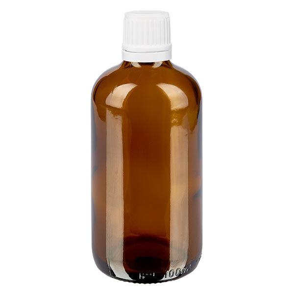 Apothekenflasche braun 100ml Tropfverschluss 1.2mm weiß Originalitätsverschluss Apothekenflasche braun 100ml Tropfverschluss 1.2mm weiß Originalitätsverschluss