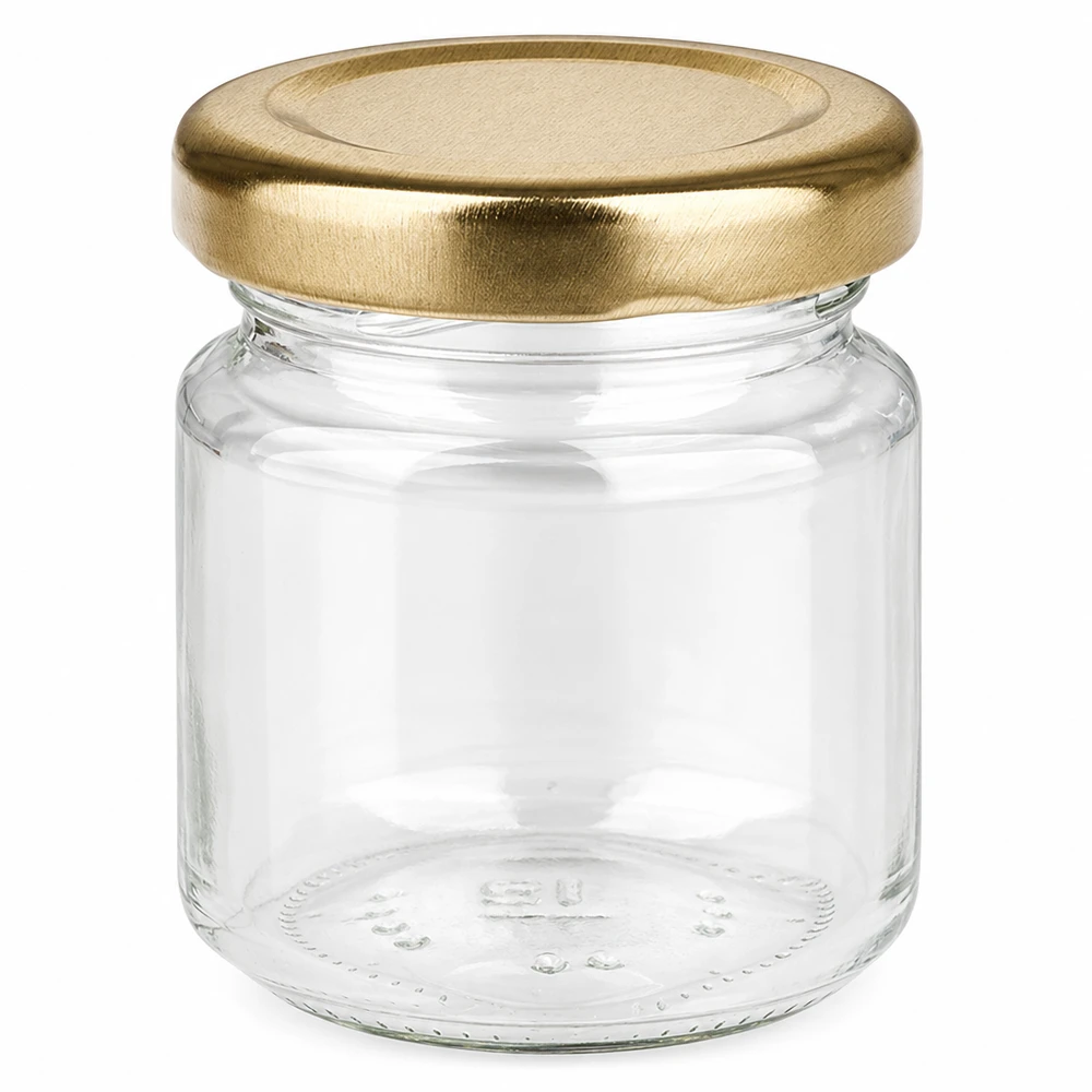 53ml Rundglas mit goldenem BasicSeal Deckel UNiTWIST - leeres Marmeladenglas aus Klarglas