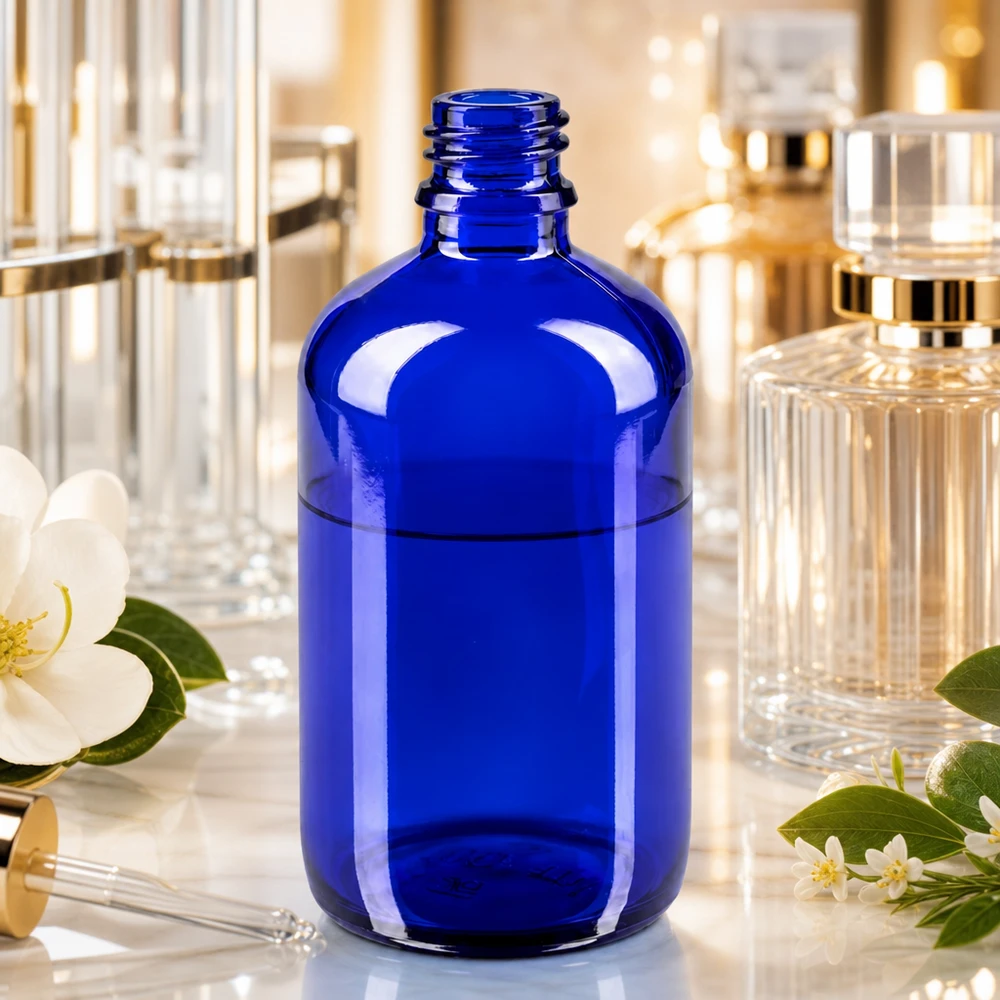Tropfflasche 100ml DIN 18 BLAUGLAS 100ml Apothekenflasche mit breiter Öffnung in kobaltblau für einfache Befüllung