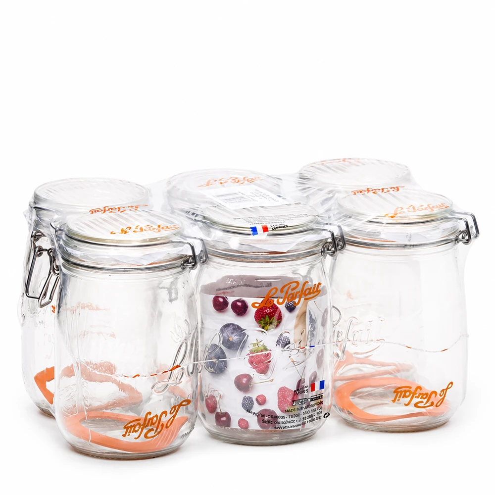 Le Parfait Vorratsglas Super 1000ml mit Bügelverschluss Set von 4 Stück aus klarem Glas made in France