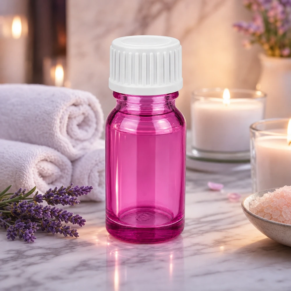 10ml (Globuli)Flasche.. 3mm Giessring weiß Standard PurpleLine. UT18/10 Handliche 10ml Glasflasche in Pink-Violett mit dichtem Schraubverschluss für Reiseportionen