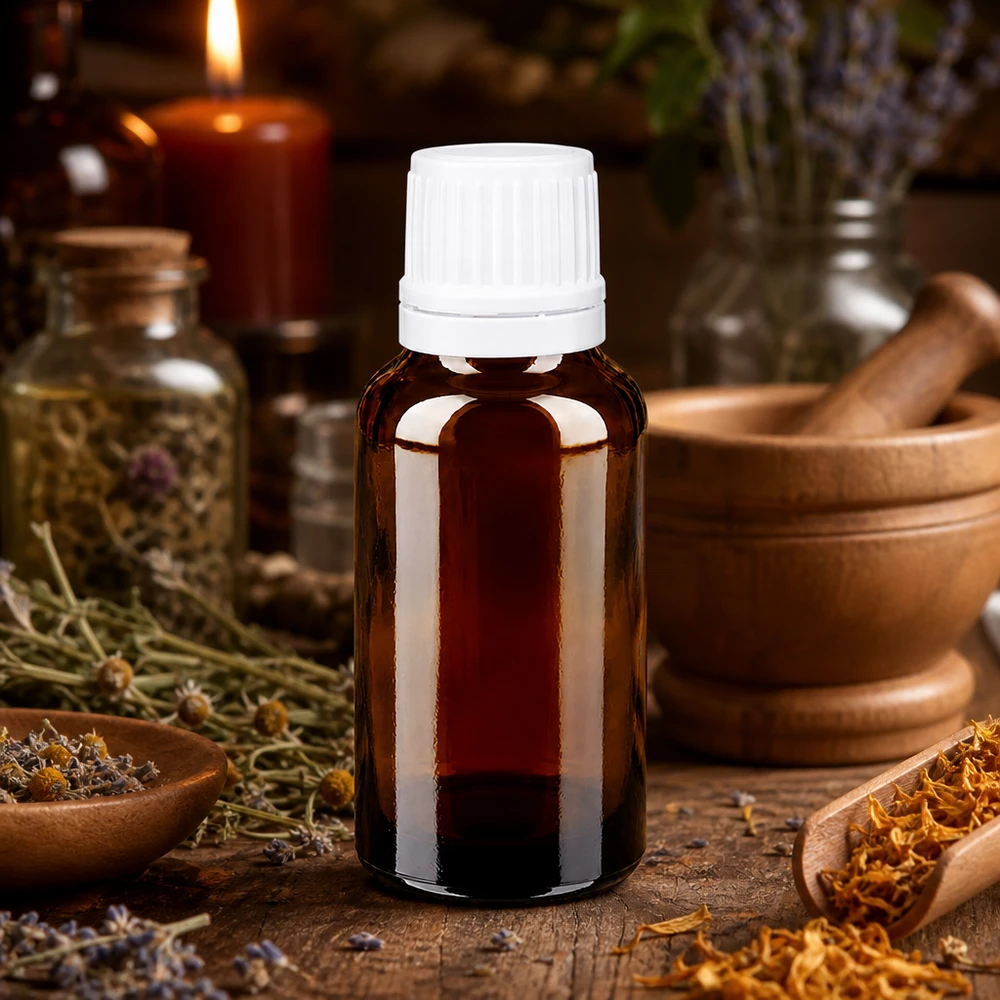 Apothekenflasche braun 20ml Schraubverschluss weiß Originalitätsverschluss Lichtschutz-Apothekerflasche 20ml braun mit OV-Verschluss weiß für Tinkturenherstellung