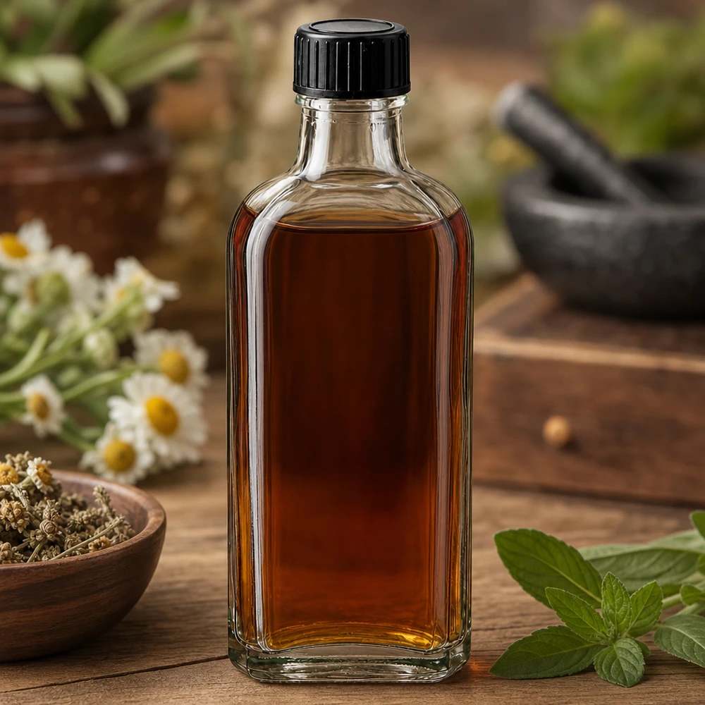 Rechteckige 100ml Glasflasche transparent mit schwarzem Schraubverschluss für Naturextrakte