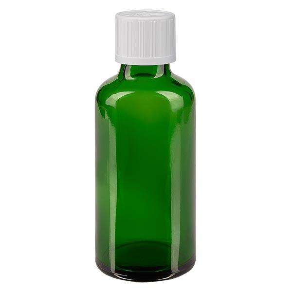 Apothekenflasche grün 50ml Tropfverschluss weiß Kindersicherung Standard Apothekenflasche grün 50ml Tropfverschluss weiß Kindersicherung Standard