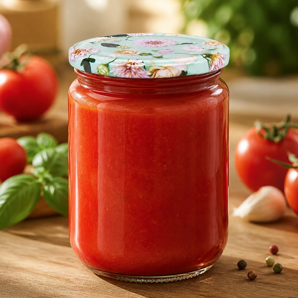 UNiTWIST Einmachglas 555ml mit BasicSeal Blumendeckel mint für selbstgemachte Tomatensoße