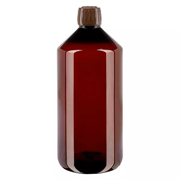 PET Flasche 1000ml mit braunem Verschluss Originalitätsverschluss PET Flasche 1000ml mit braunem Verschluss Originalitätsverschluss