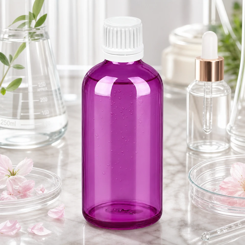 100ml Flasche 11mm Schraubverschluss weiss Originalität Schraubverschlusserschluss PurpleLine UT18/100 100ml violette Glasflasche mit weissem Originalitätsverschluss für sichere Aufbewahrung von Flüssigkeiten