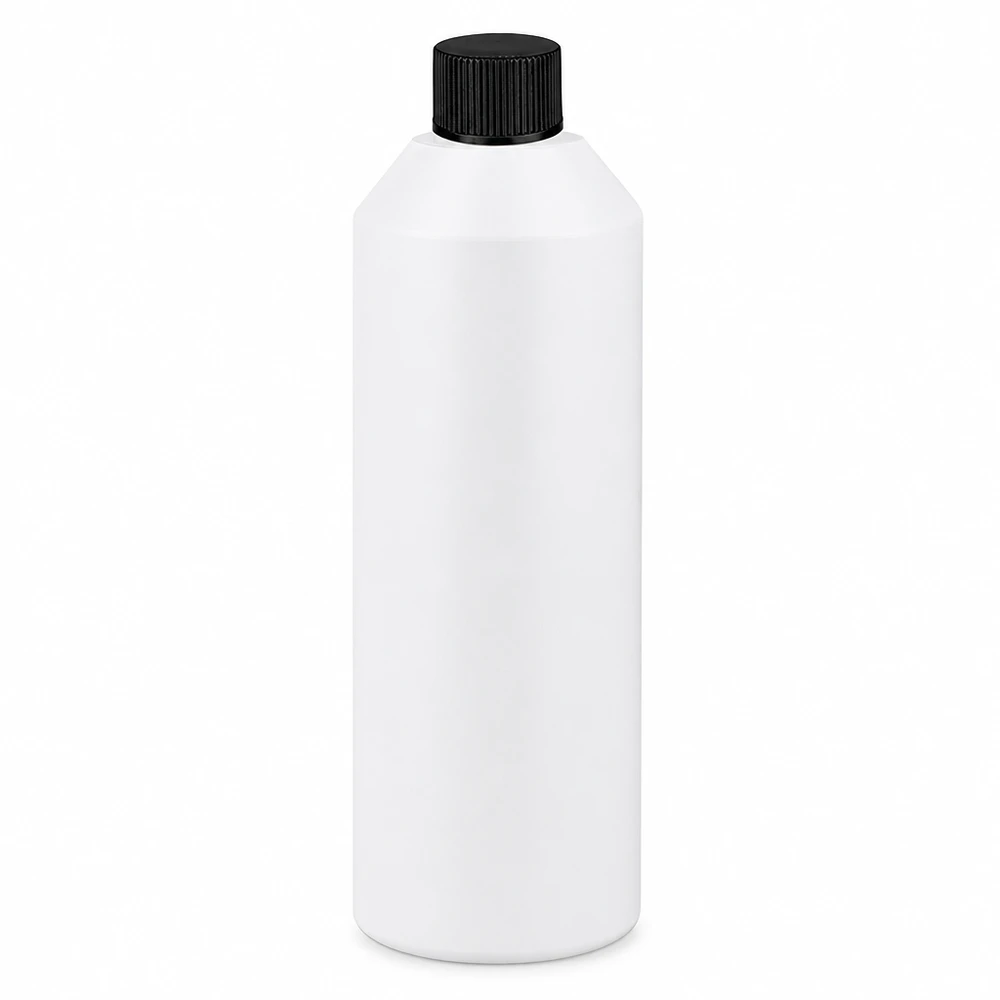 Apothekenflasche 250ml aus hochdichtem Polyethylen weiß mit schwarzem Schraubdeckel