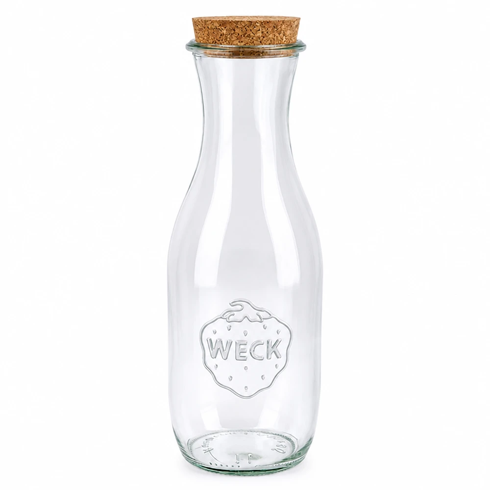 WECK Saftflasche 1062ml RR60 aus Glas mit Naturkorken Verschluss für Getränke und Aufbewahrung