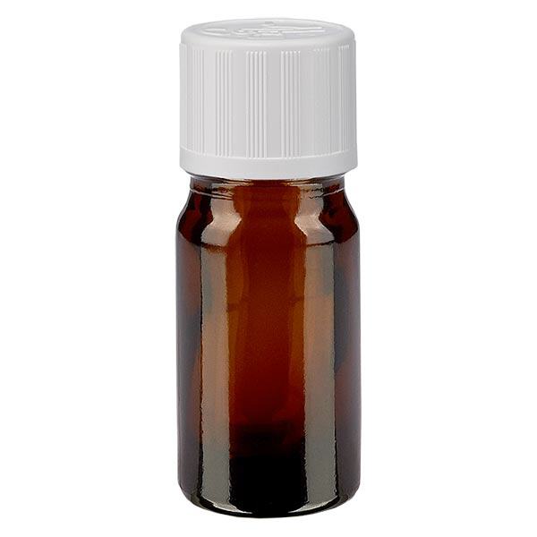 Apothekenflasche braun 5ml Schraubverschluss weiß Kindersicherung Standard Apothekenflasche braun 5ml Schraubverschluss weiß Kindersicherung Standard