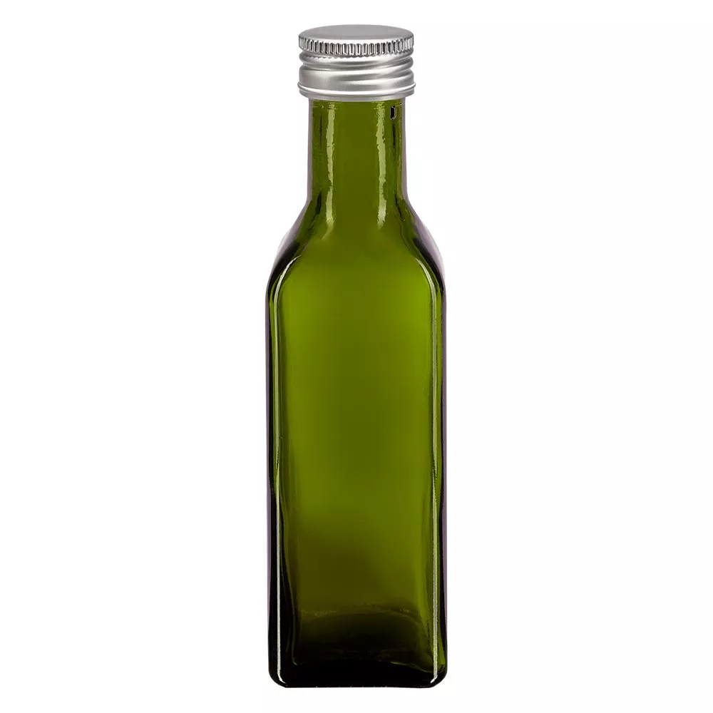 100ml Schraubflasche eckig olivgrün mit silber Verschluss