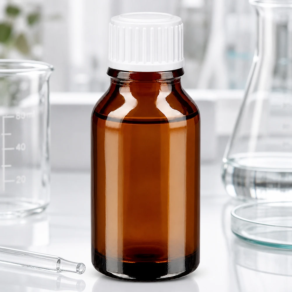 Zylindrische Apothekenflasche braun 15ml Tropfverschluss weiß 0.8mm Glasflasche
