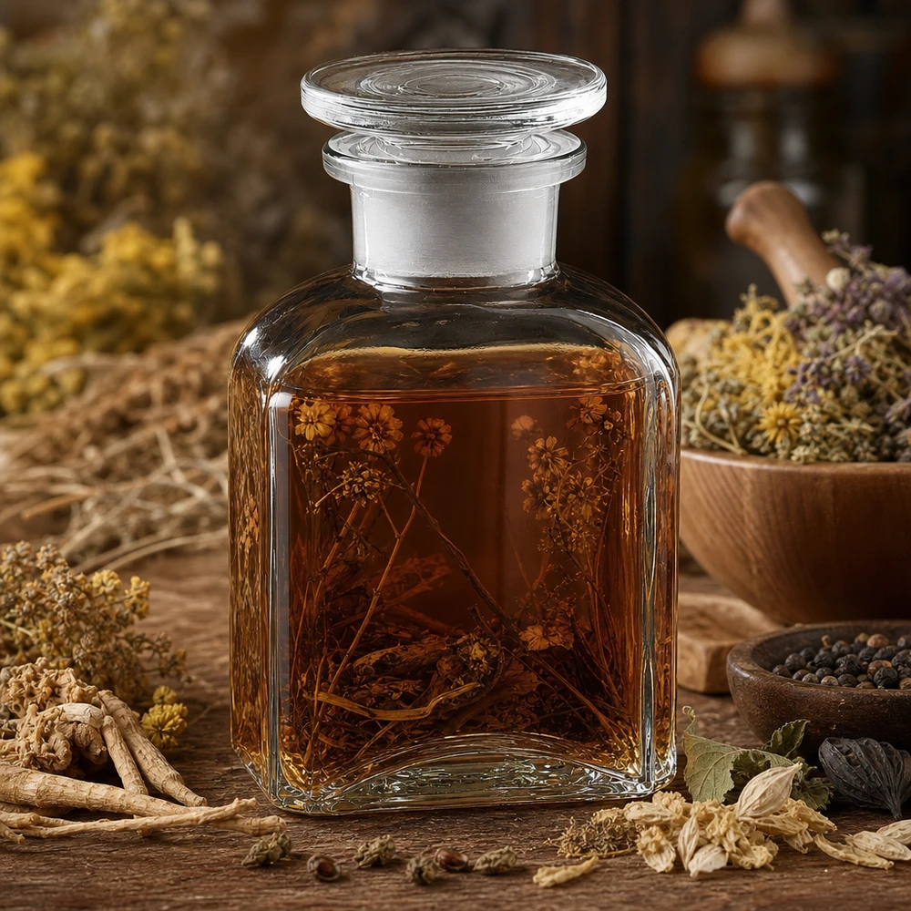 Klare Apothekerflasche 150ml quadratisch mit Glasstopfen für Kräuterauszüge und Naturprodukte