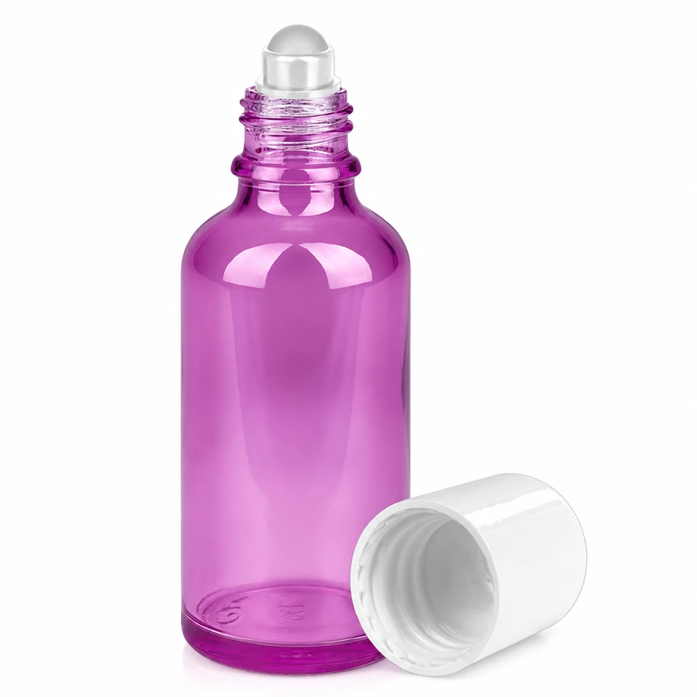 50ml Roll-On Flasche weiss Standard PurpleLine UT18/50 Violette 50ml Roll-On Flasche aus Glas mit Metallkugel für flüssige Kosmetikprodukte