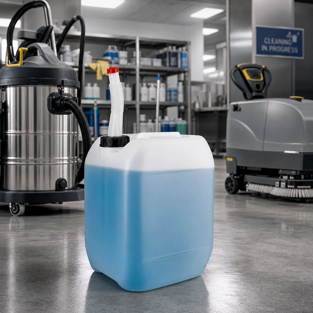 Kanister 10 Liter mit Auslaufrohr Flex Robuster Industriekanister 10 Liter mit Flex-Auslaufrohr und roter Sicherheitskappe