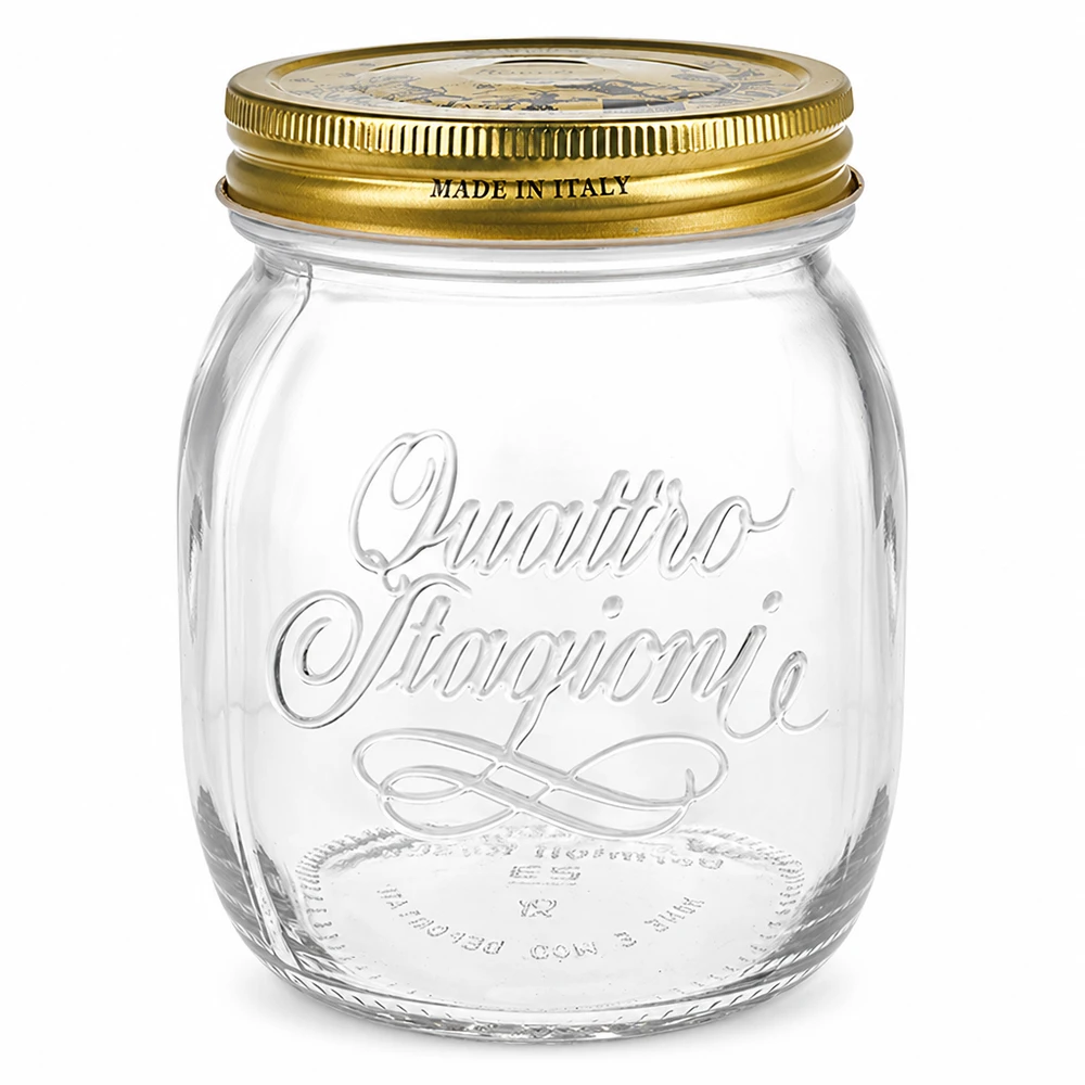 700ml Rundglas Quattro Stagioni mit goldenem Deckel Made in Italy Einmachglas italienisches Design leer