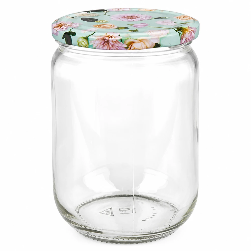 555ml Rundglas + BasicSeal Deckel Blume mint UNiTWIST UNiTWIST Rundglas 555ml aus klarem Glas mit floralem Twist-Off Deckel mintgrün