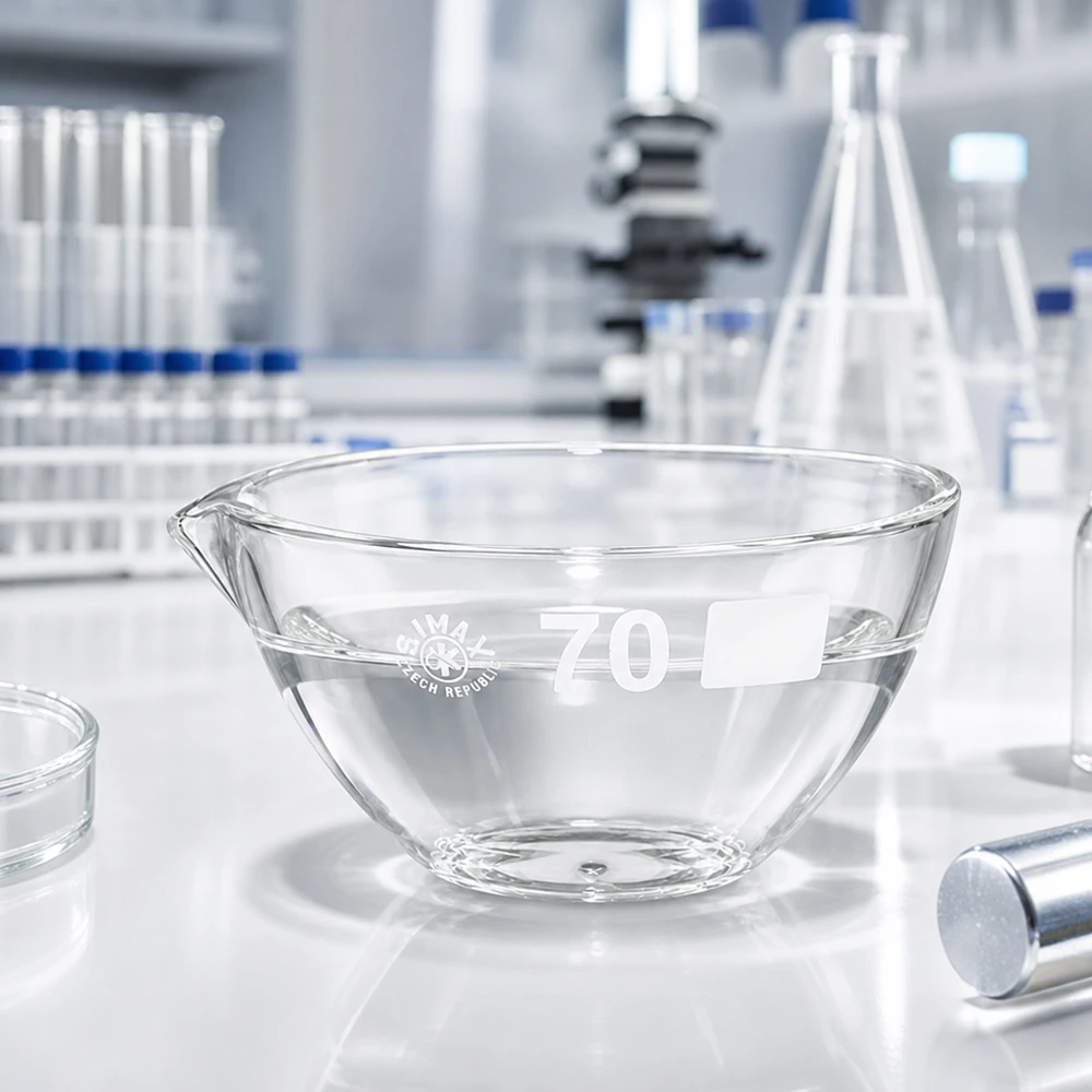 Präzise 60ml Abdampfschale mit Ausguss aus chemikalienresistentem Borosilikatglas für Analytik