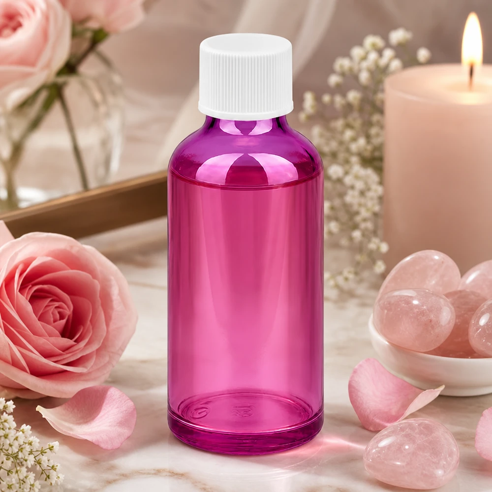 50ml Flasche 11mm Schraubverschluss weiss Standard PurpleLine UT18/50 Elegante 50ml Kosmetikflasche aus UV-schützendem Violettglas für hochwertige Beauty-Treatments