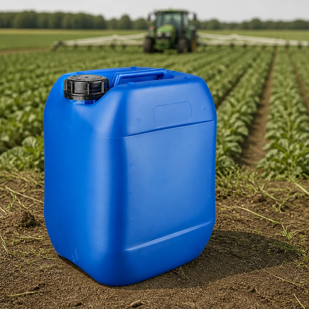 Rechteckiger Kunststoffkanister 10 Liter blau mit ergonomischem Tragegriff und OV Verschluss