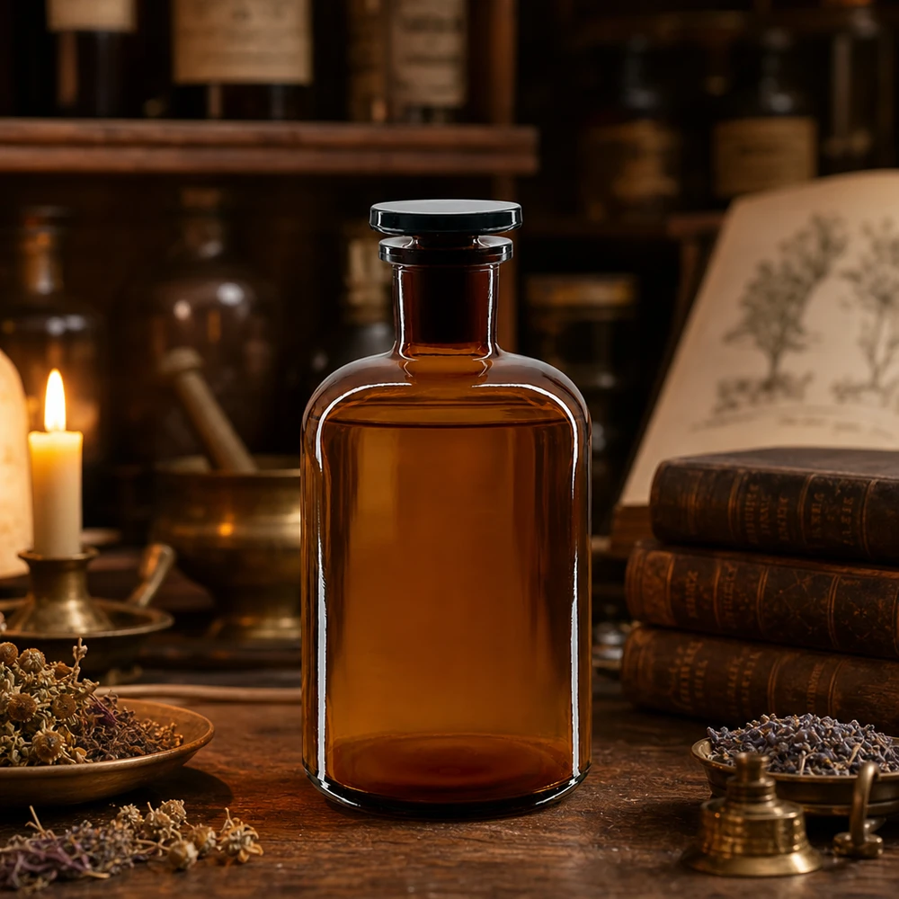Klassische Apothekerflasche braun 500ml Glasstopfen für ätherische Öle und Extrakte