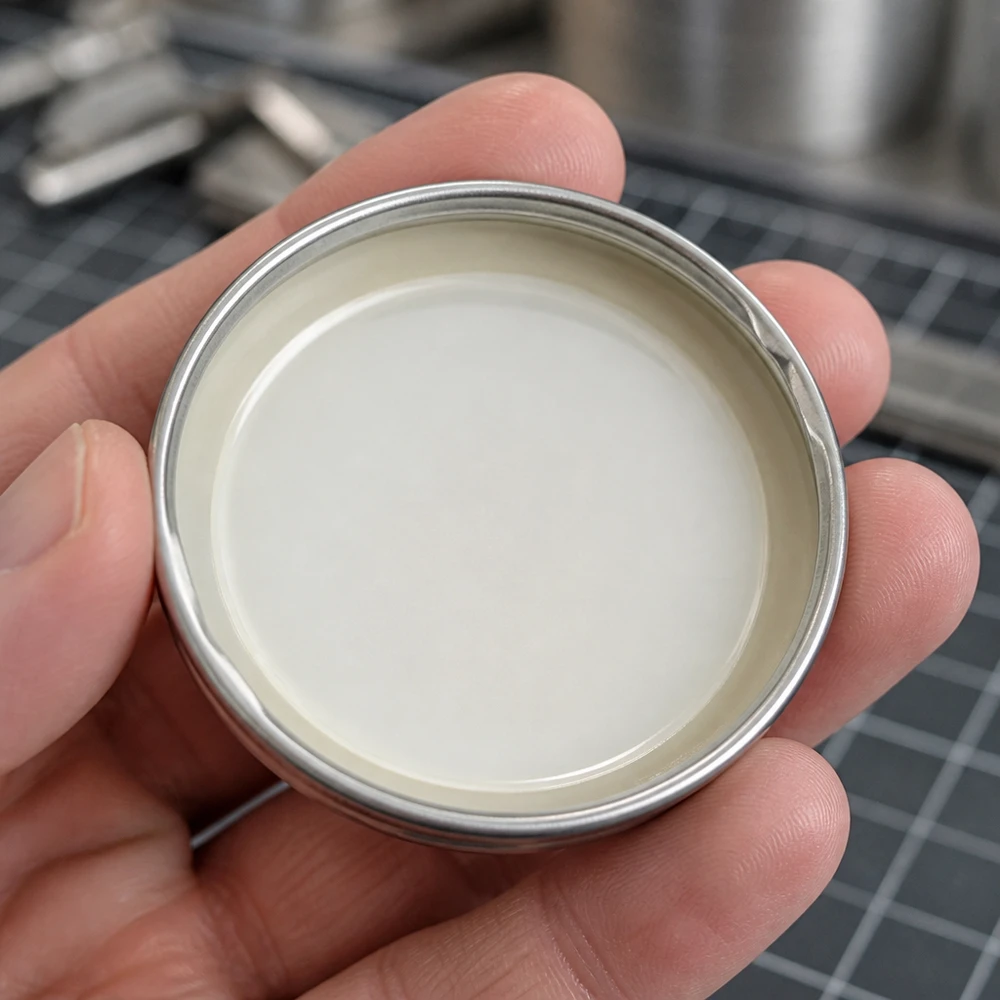100mm BasicSeal TO100 Deckel silber Dichtfläche cremeweiß auf Schneidmatte