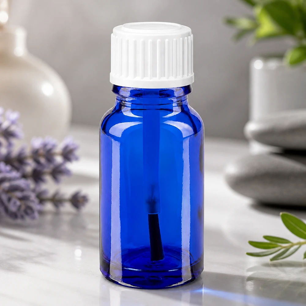 Apothekenflasche blau 10ml Schraubverschluss weiß Pinsel Blaue Glasflasche mit Pinselapplikator 10ml ideal für ätherische Öle und Kosmetik