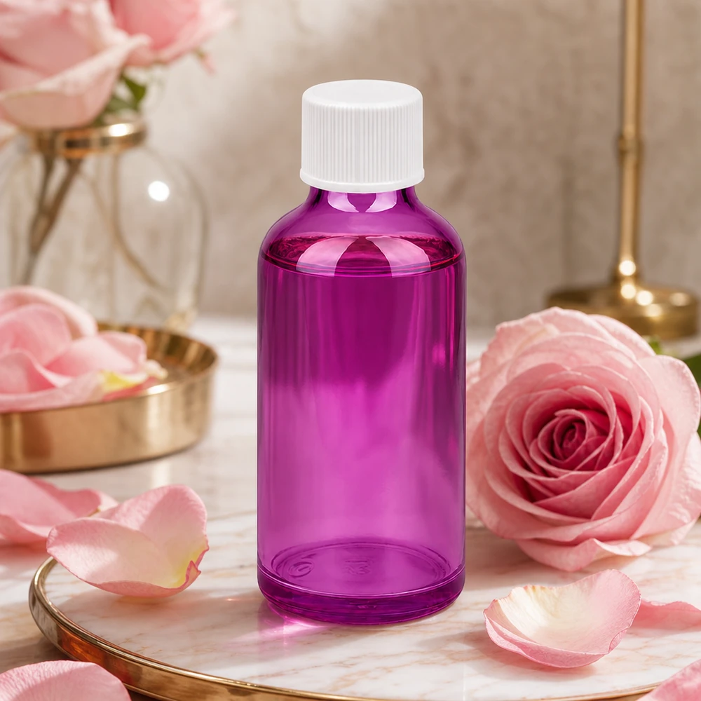 50ml Flasche 11mm Schraubverschluss weiss Standard PurpleLine UT18/50 Praktische Kleinabfüllung 50ml violette Glasflasche für DIY Kosmetik und Aromatherapie