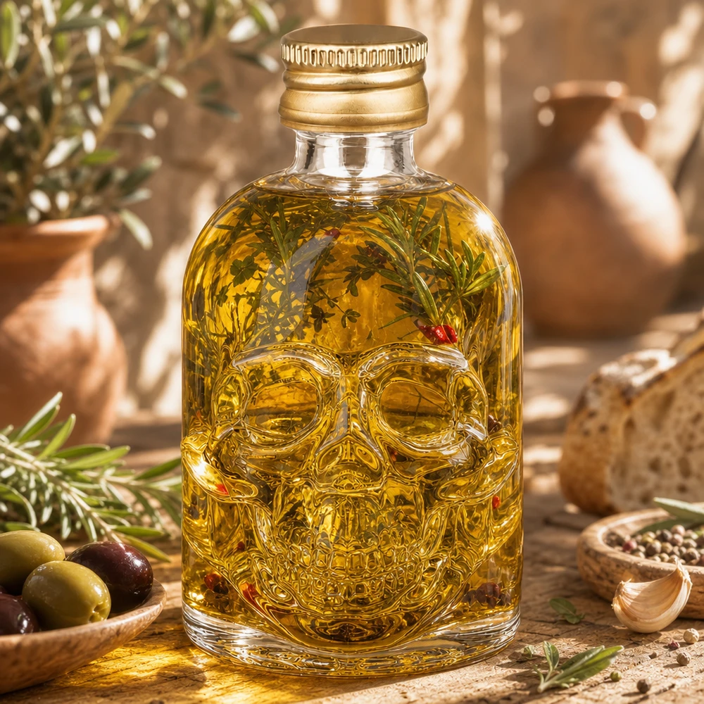 50ml Glasflasche "Hector" + Schraubverschluss gold UNiTWIST 50ml Sammlerflasche Hector aus Klarglas mit aufwendigem Schädelmotiv und Goldverschluss