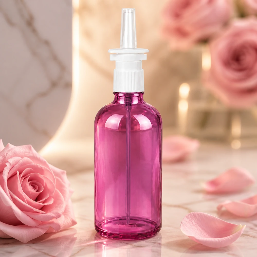 100ml Nasensprayflasche weiß/transparent Standard PurpleLine UT18/100 Kleine handliche 100ml Pumpflasche in Pink für präzise Dosierung von Nasensprays