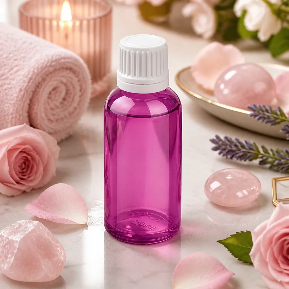 30ml Tropfflasche 0.7mm weiss Originalität Schraubverschlusserschluss PurpleLine UT18/30 Kompakte 30ml Glasflasche violett mit Tropfeinsatz für mobile Anwendung von Pflegeölen