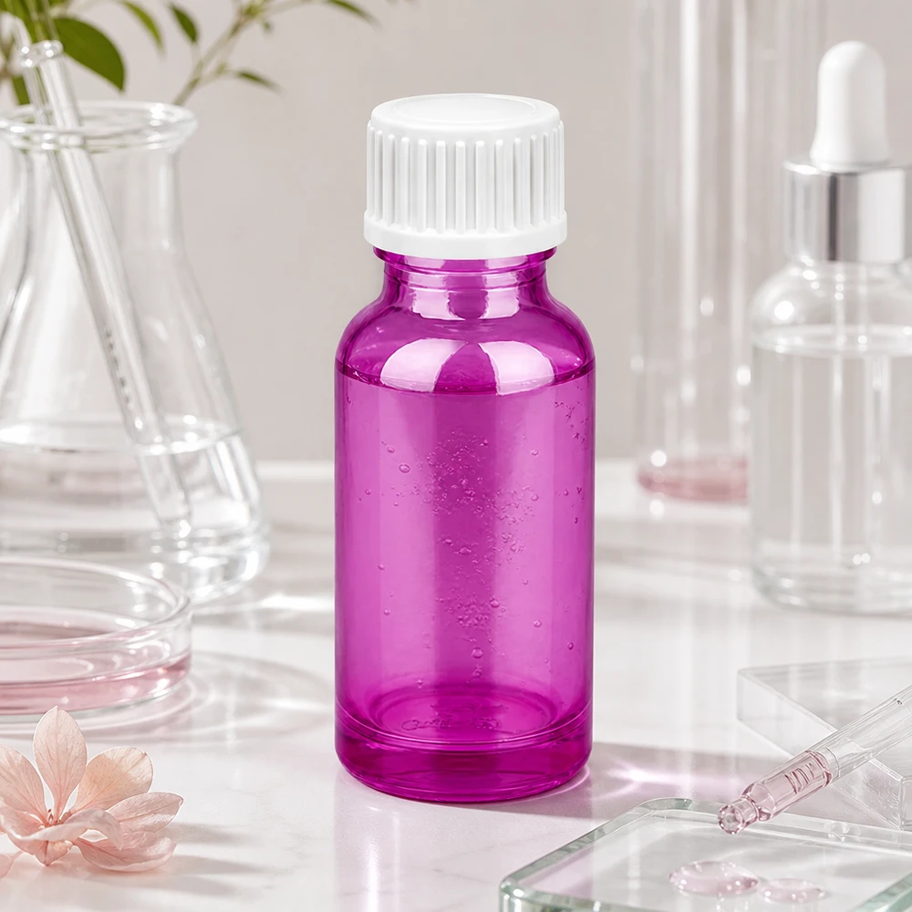 20ml (Globuli)Flasche 3mm Giessring weiß Standard PurpleLine.UT18/20 Robuste 20ml Glasflasche mit gerilltem Verschluss für sichere Aufbewahrung von Tinkturen