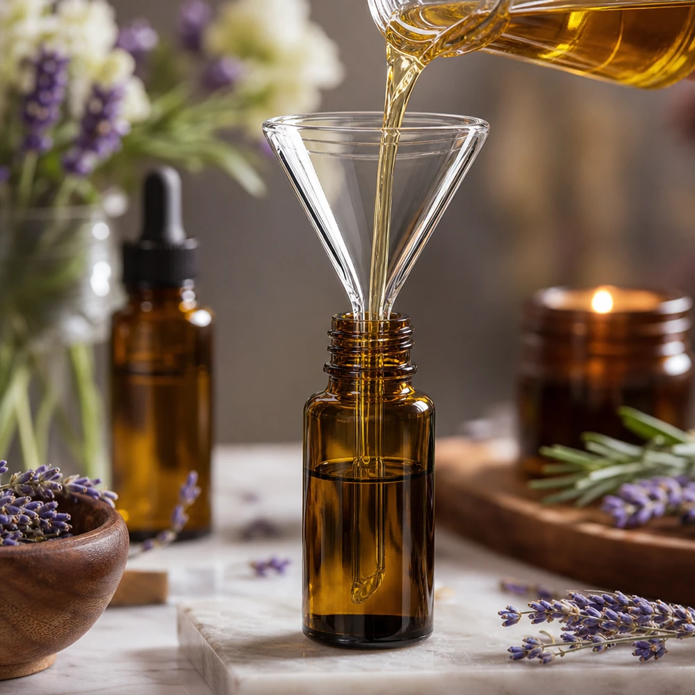 Trichter ø35mm Kalk-Soda, Winkel 60°, Kurzstil Vielseitiger 35mm Trichter aus Kalk-Soda-Glas für Aromatherapie Kosmetik und Haushaltsanwendungen