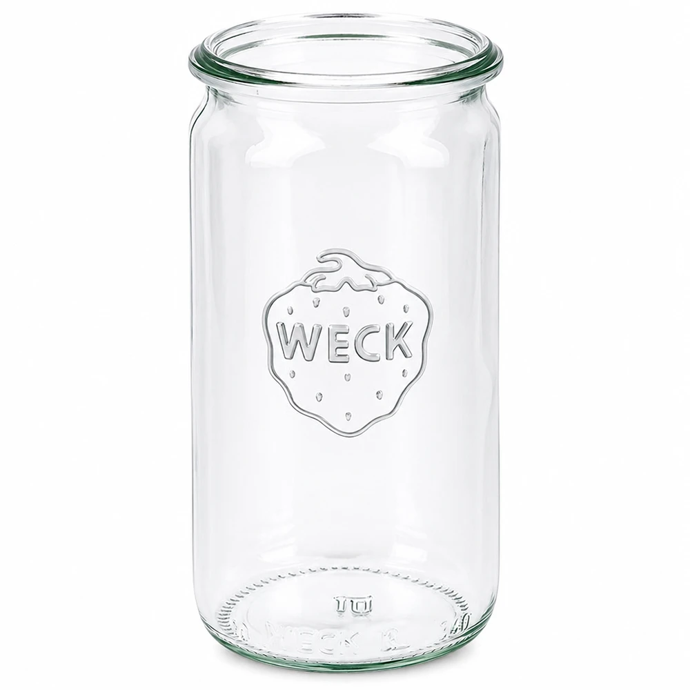WECK Zylinderglas 340ml RR60 Einmachglas transparent mit WECK Logo für Einkochen und Aufbewahrung