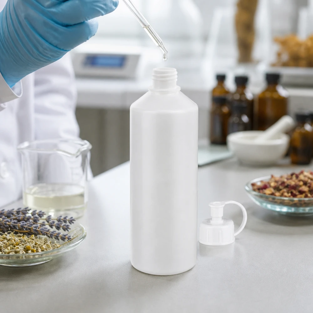 Apothekenflasche HDPE 100ml weiß mit Spritzverschluss Zylindrische weiße HDPE Apothekerflasche 100ml mit Spritzverschluss bei der Produktentwicklung