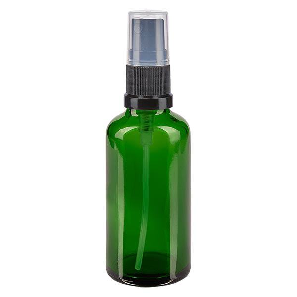 Apothekenflasche grün 50ml Sprayaufsatz schwarz Apothekenflasche grün 50ml Sprayaufsatz schwarz
