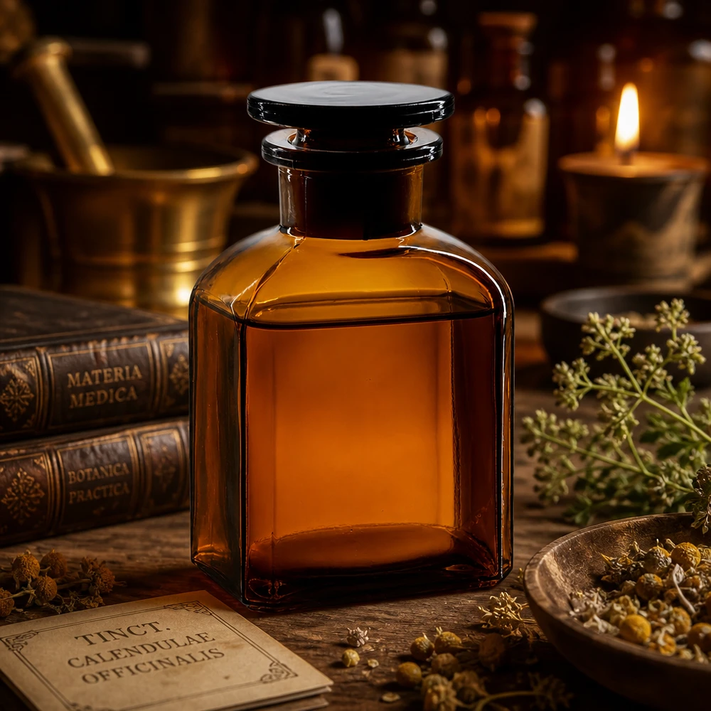 Vierkantflasche 150ml braun Weithals Glasstopfen Historische Apothekenflasche 150ml viereckig braun mit Glasstopfen ideal für Heilkräuterextrakte
