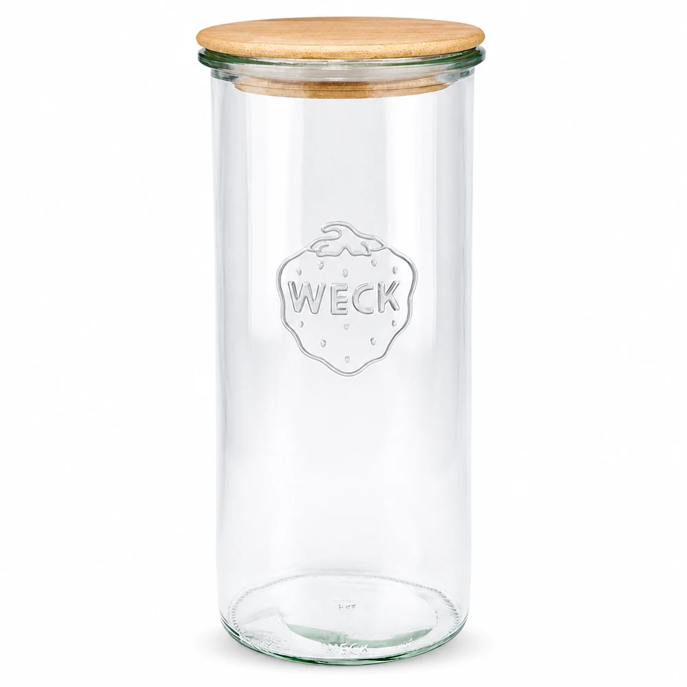 WECK Sturzglas 1500ml RR100 mit Holzdeckel transparent Vorratsglas Einmachglas Glasdose rund