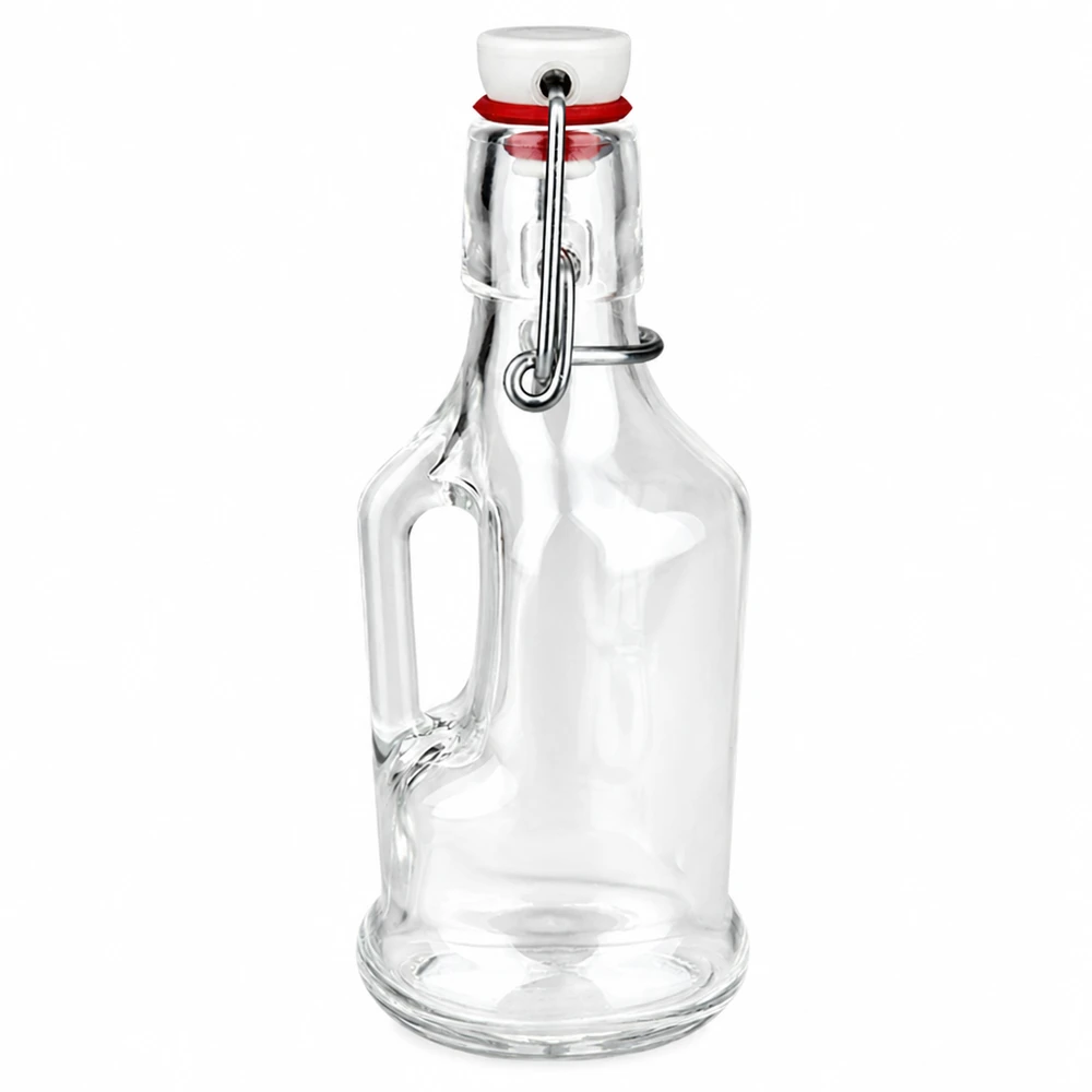 200ml Glasflasche Bertha mit weißem Porzellan Bügelverschluss und Henkel von UNiTW auf weißem Hintergrund