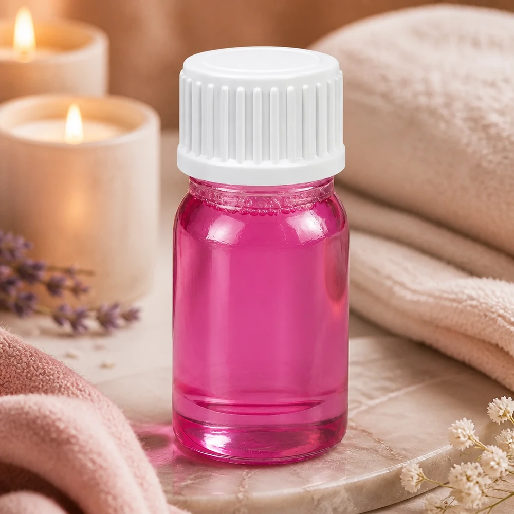 5ml (Globuli)Flasche 3mm Giessring weiß Standard PurpleLine UT18/5 Premium 5ml Glasflasche transparent-pink mit weißem Verschluss für hochwertige Beauty-Produkte