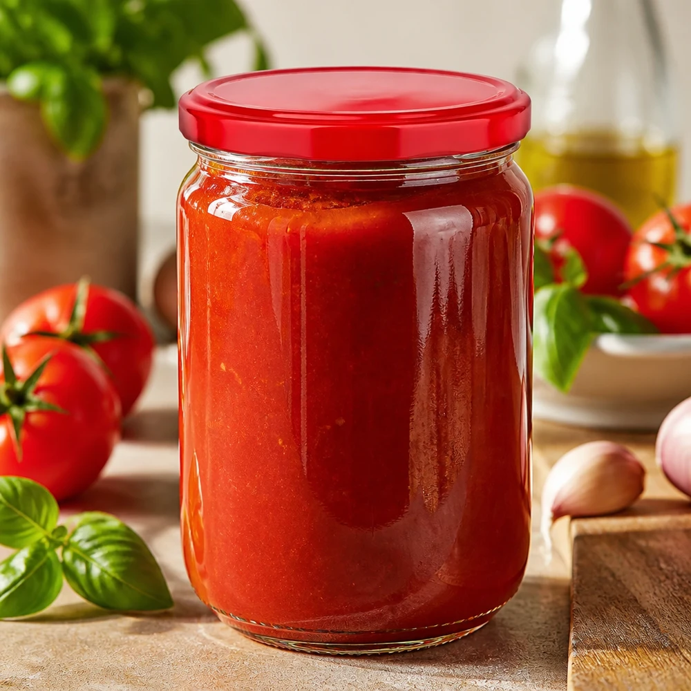 555ml Einmachglas UNiTWIST mit rotem Deckel ideal zum Haltbarmachen von Tomatensaucen und Passata