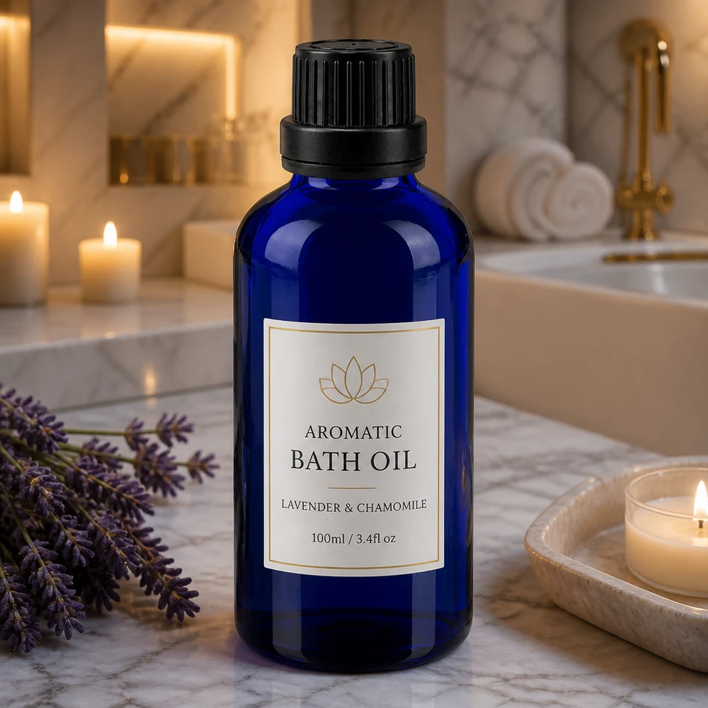 Apothekenflasche blau 50ml Schraubverschluss schwarz Dichteinlage Originalitätsverschluss Kobaltblaue Apothekerflasche 50ml SV schwarz 11mm für Badöle Lavendel Kamille